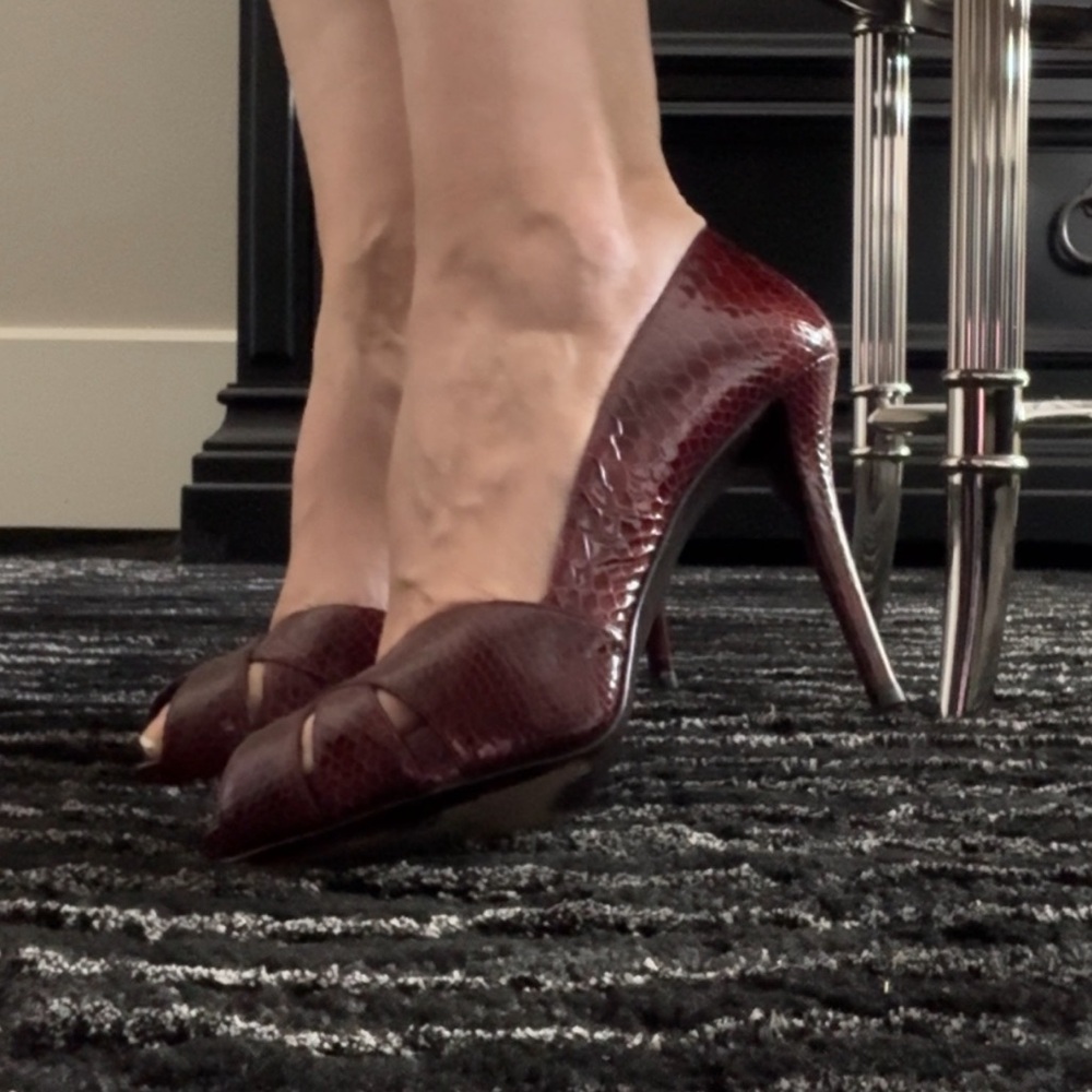 Stuart Weitzman Elegant Burgundy Snake High Heels!